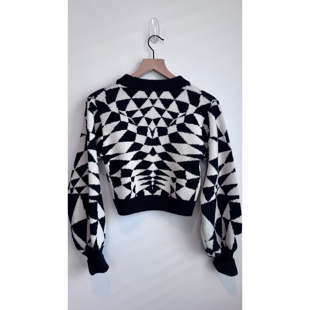 Farm Rio Heart Deco Knit Sweater Black White XS Wool Blend - Picture 5 of 9